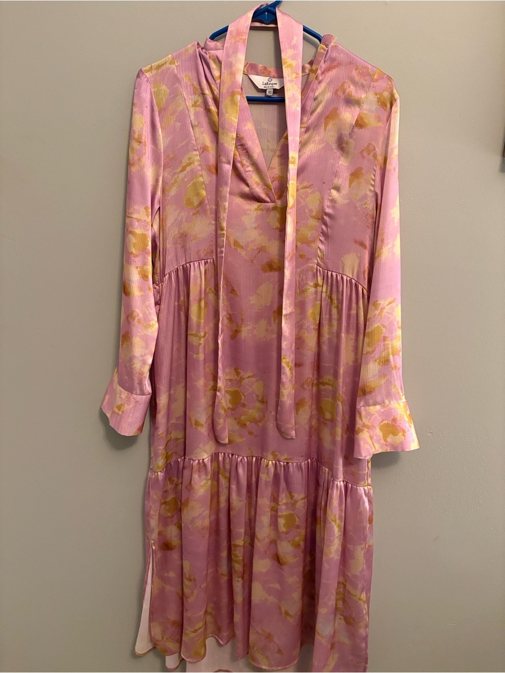 Laroque pink and yellow satin midi dress with tie belt